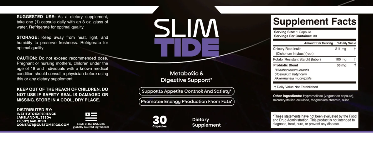 SlimTide supplement facts label